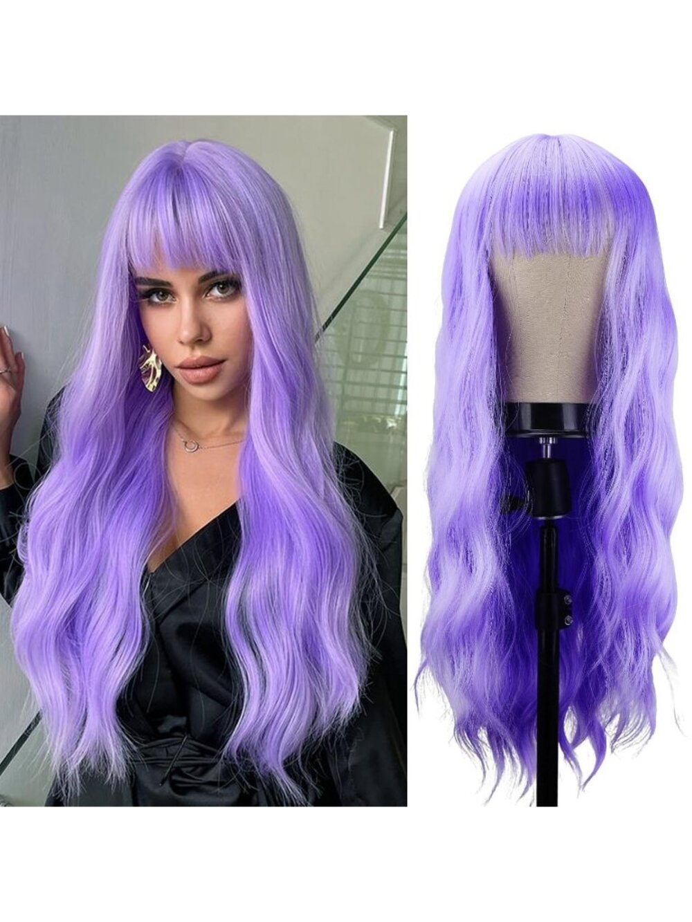 Women's Ombre Blonde 26 Inch Natural Looking Synthetic Fiber Long Wavy Wigs Bang